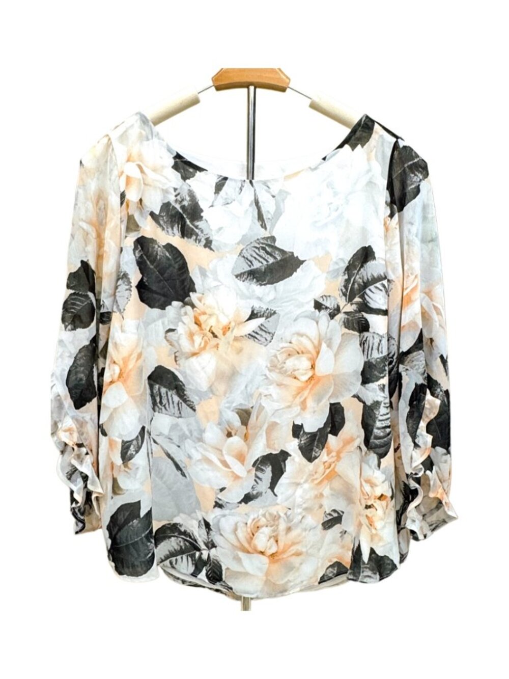 Calvin Klein Floral Chiffon Blouse Lightweight Ruffle Long Sleeve Top Flowy